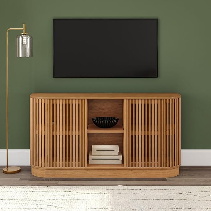 Plank+Beam Contour Wood TV Stand, Two Door Solid Wood Entertainment Console - Image 3