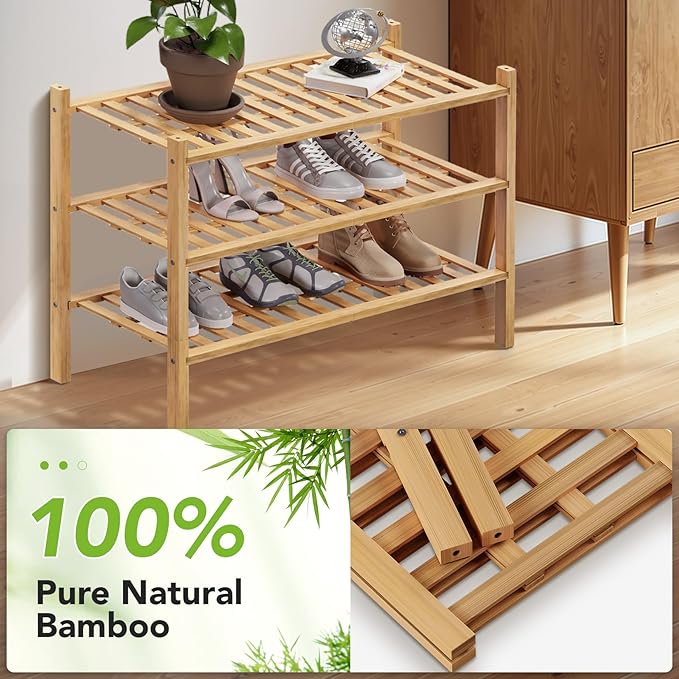 Haddockway 3 Tier Bamboo Shoe Rack Storage Organizer, Small Space 27"x11"x20" - Image 5
