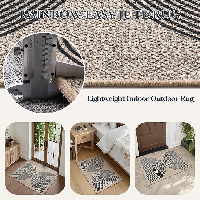 Lahome Rainbow Easy Jute Rug, 2x3 Farmhouse Kitchen Rugs Non Slip Washable - Image 4