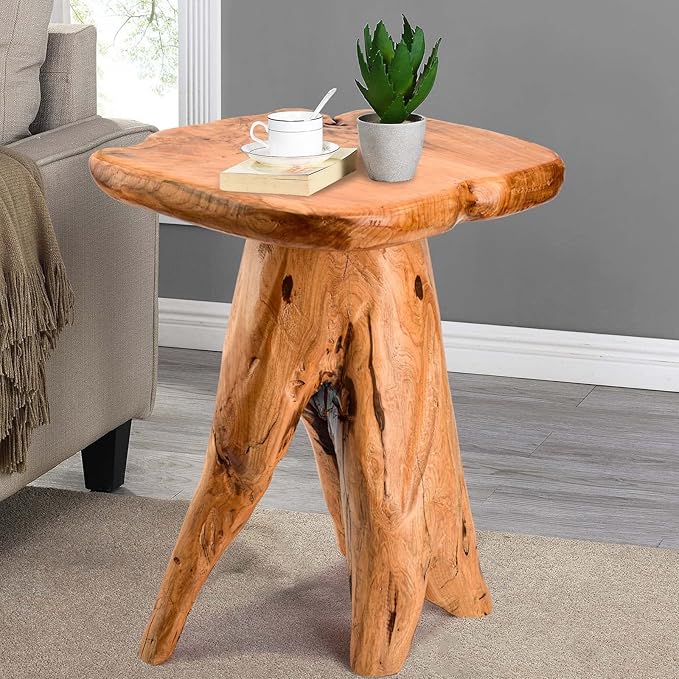 Mushroom Side Table, 18.9 inch Tall Live Edge Wood Stool, Freeform Natural - Image 4