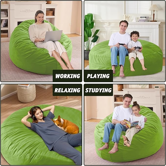 7FT Bean Bag Chair with Ultra Soft Velvet Cover Bean Bag Sofa with Memory Foam - Image 6