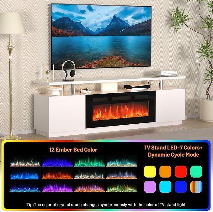 70" Fireplace TV Stand for TVs Up to 80", Entertainment Center - Image 2
