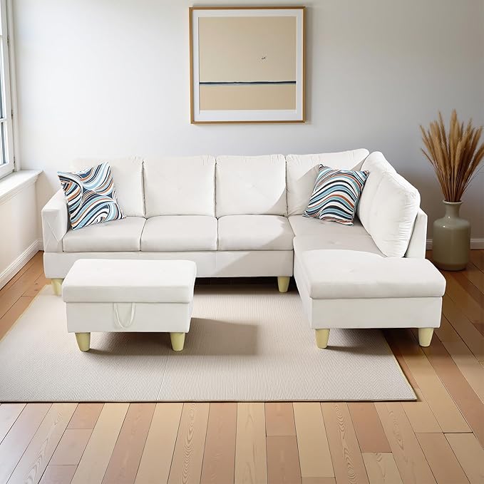 Couches for Living Room Modern L Shaped Couch Comfy Flannel Fabric 3 Pieces - Image 4