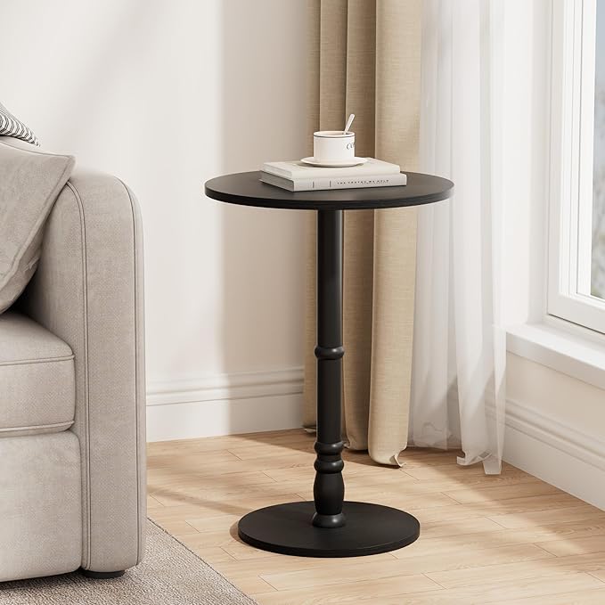Round Side Table, Solid Wood Pillar, Large 15.7" Top, Small Accent Table - Image 9