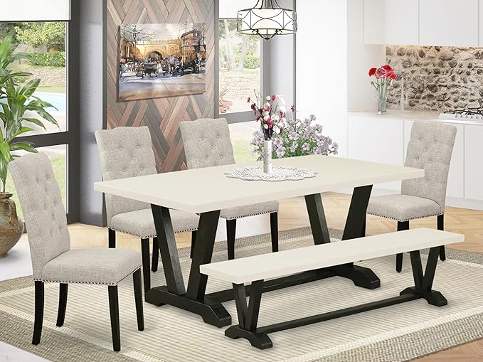 East West Furniture V627EL635-6 6 Piece Dining Table Set Contains a Rectangle - Image 2