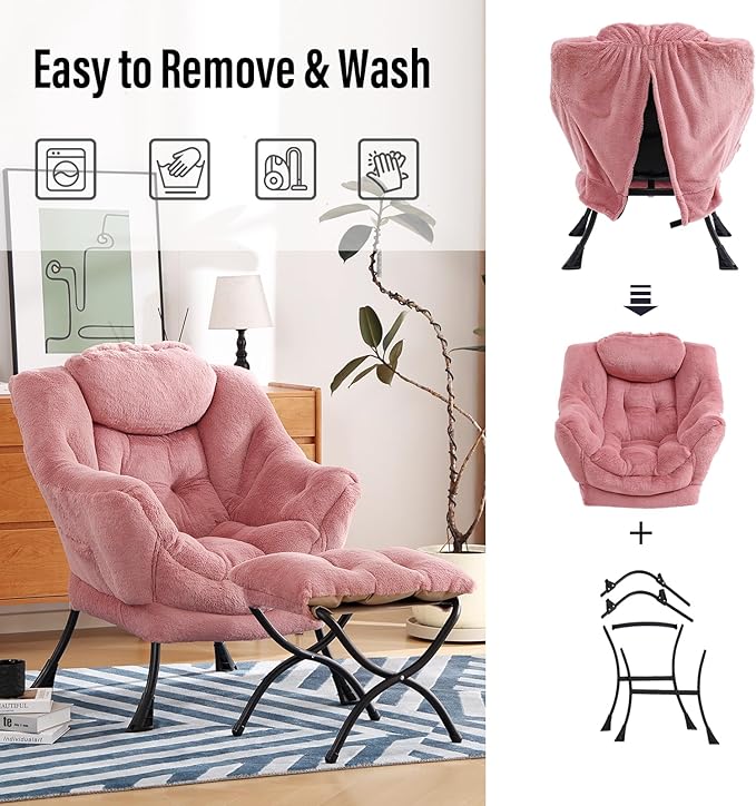 Lazy Chair with Ottoman, Modern Chair with Folding Footrest, Lounge Accent Chair - Image 5