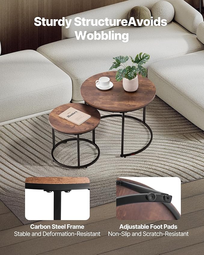 VEVOR Nesting Tables, Coffee Table Set of 2, 23.6 inch Round Coffee Table - Image 5