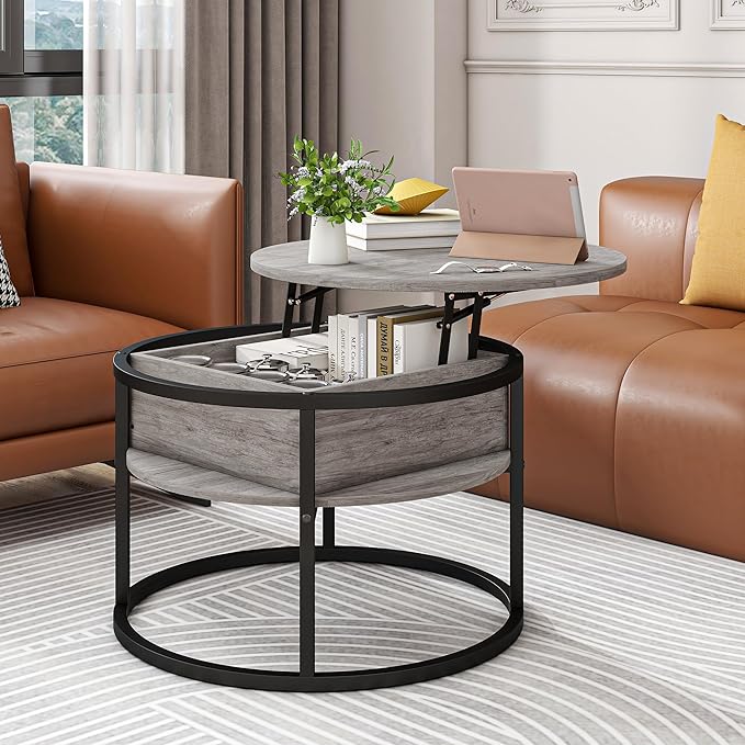 Round Coffee Table with Storage, Lift Top Coffee Table - Image 6