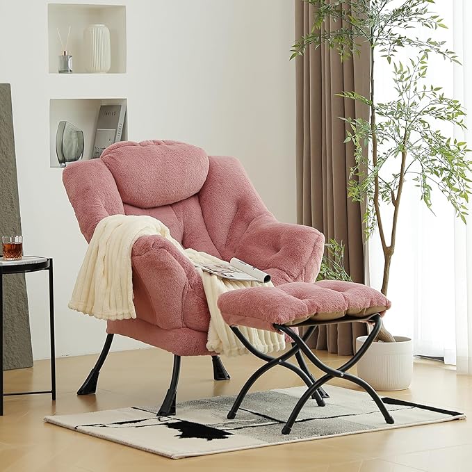 Lazy Chair with Ottoman, Modern Chair with Folding Footrest, Lounge Accent Chair - Image 2