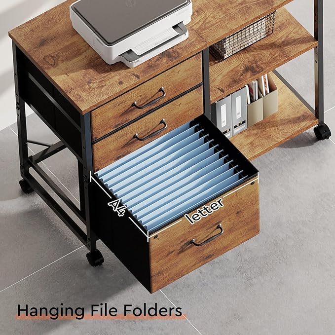 3 Drawer File Cabinet with Wheels Rolling Printer Stand with Open Storage Shelf - Image 7