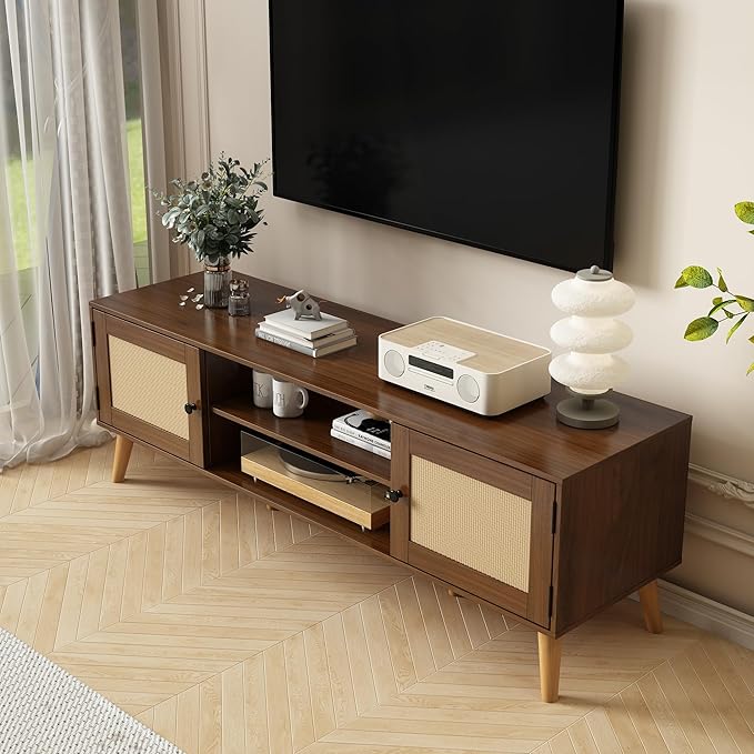 TV Stand for TVs up to 65 inches, Rattan Grain Finish Panel - Image 2