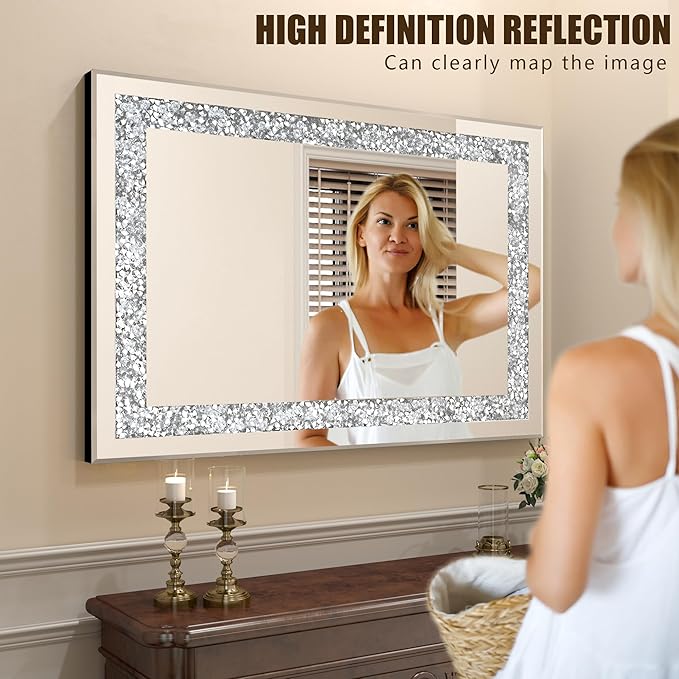 Crystal Decorative Mirror-36 x24 Gorgeous Silver Mirror, Crush Diamond Mirror - Image 4