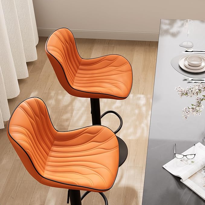 YOUNIKE Single Orange Bar Stools Modern Swivel Counter Height Bar Chair - Image 6