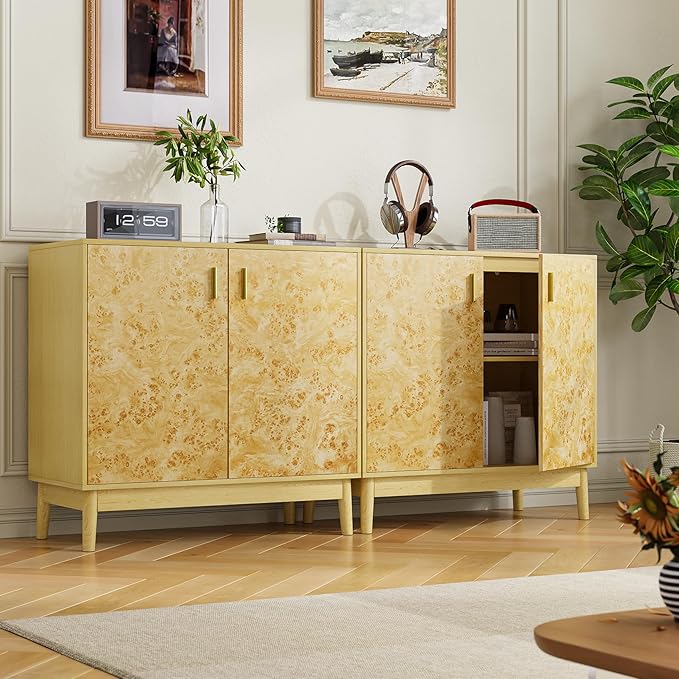 Buffet Cabinet with Storage, Accent Cabinet with 2 Decor Doors, Sideboard - Image 3