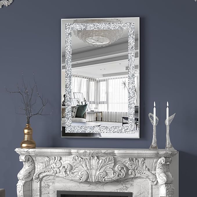 Crystal Decorative Mirror-36 x24 Gorgeous Silver Mirror, Crush Diamond Mirror - Image 6