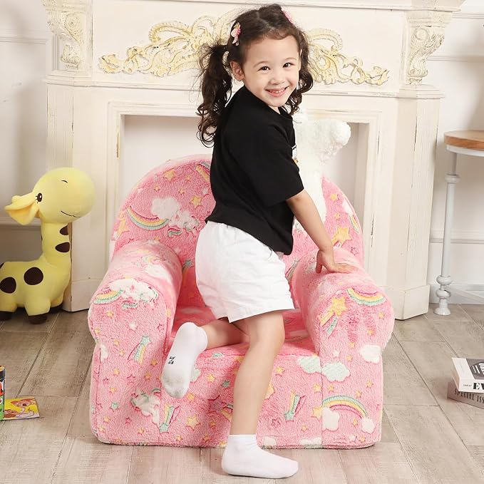 Rainbow Unicorn Kids Sofa with Star Throw Pillow, High Back Toddler Chair Glow - Image 2