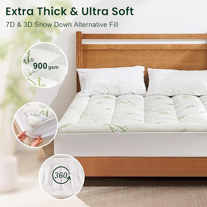 Love's cabin Twin Mattress Topper, Rayon Derived from Bamboo, 900 GSM - Image 2
