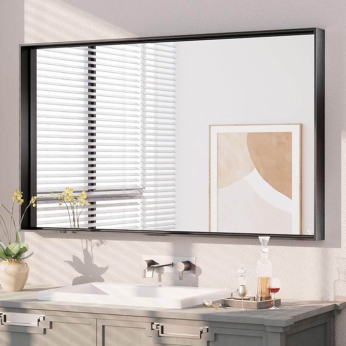 Keonjinn Black Bathroom Mirror 40 x 24 Inch, Metal Frame Black Mirror by Keonjinn