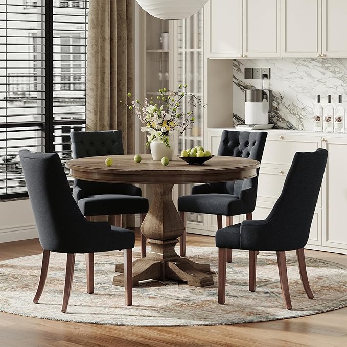 COLAMY Wingback Upholstered Side Dining Room Chairs Set of 6, Fabric Dining - Image 7