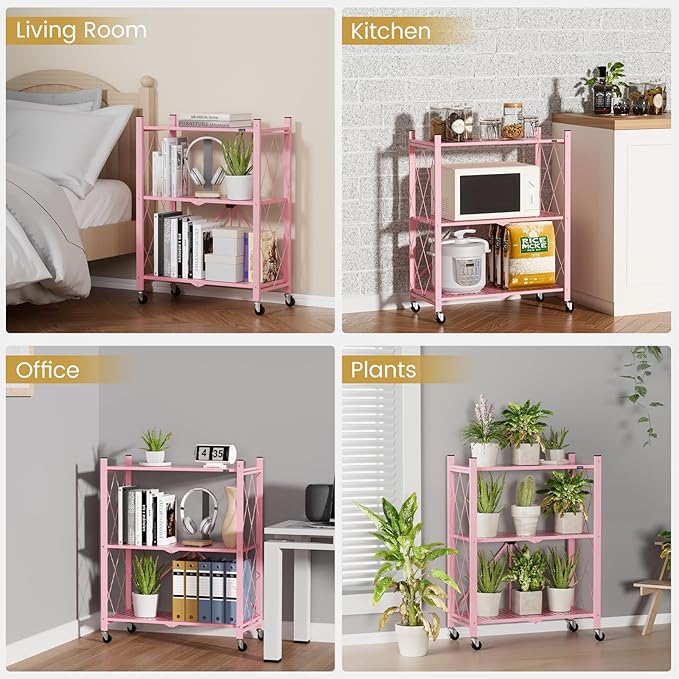 ALANNG Storage Shelves with Wheels, Bookshelf with Storage, No Assembly Metal - Image 8