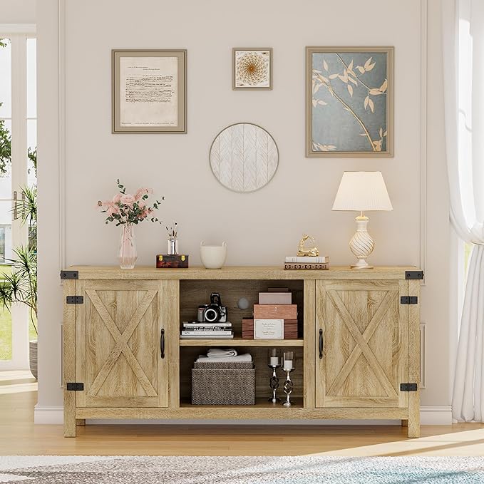 YESHOMY Farmhouse Buffet & Sideboard, Wood Coffee Bar - Image 3