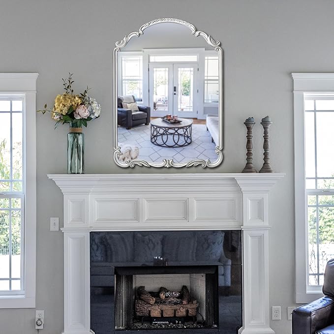 English Estate Carved Arch Wood Wall Mirror, Mirror - Image 6