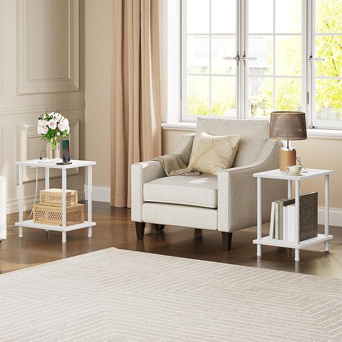 HOOBRO Side Table with Charging Station, End Table with USB Ports and Outlets - Image 2