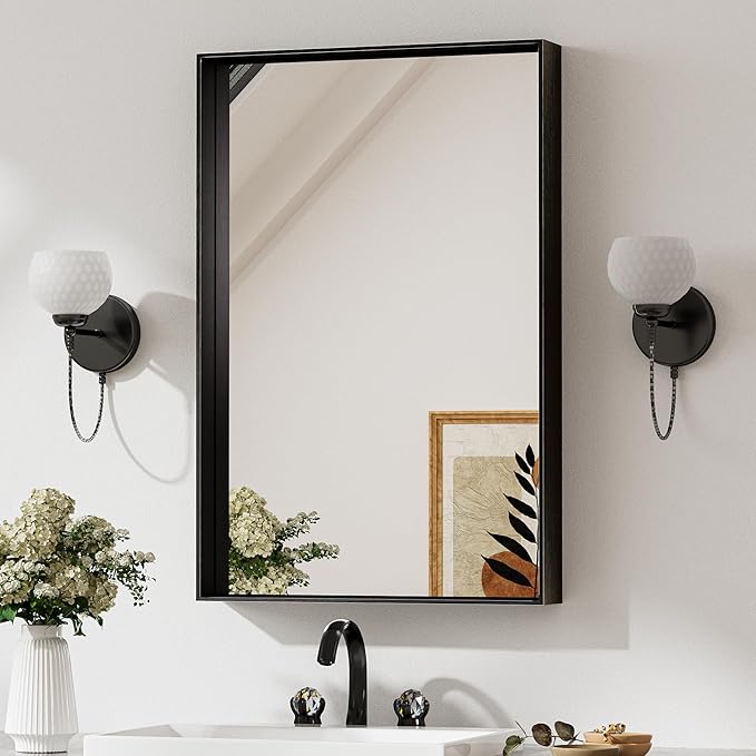 Keonjinn Black Mirror for Bathroom 20 x 30 Inch Brushed Framed Mirror, by Keonjinn