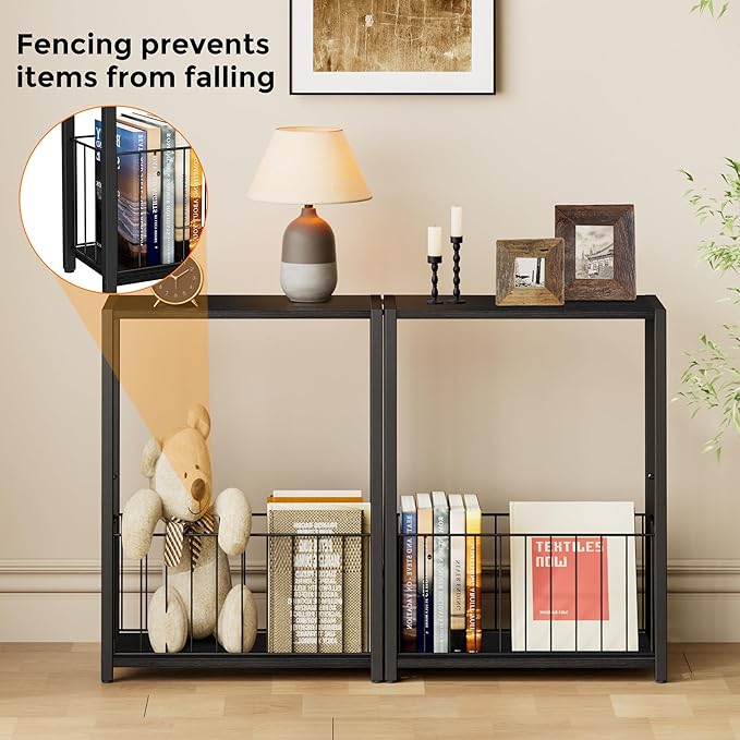 Narrow Side Table with Magazine Holder, Skinny End Table Perfect - Image 4