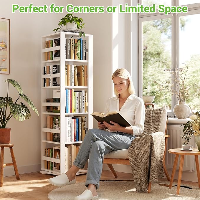 Homykic Rotating Bookshelf, Bamboo 360 Display Spinning Bookshelf Tower - Image 4