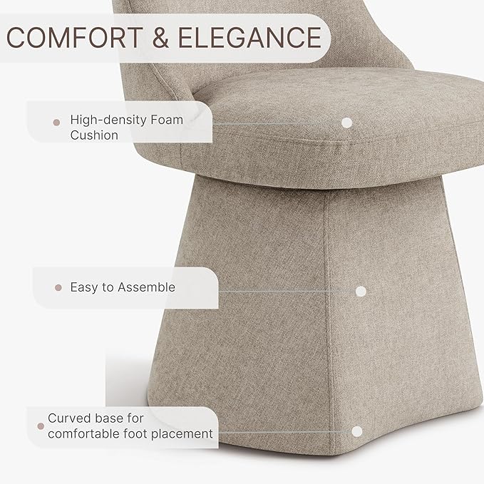 Swivel Dining Chair Mid Century Modern DeskChair High Back Upholstered Linen - Image 4