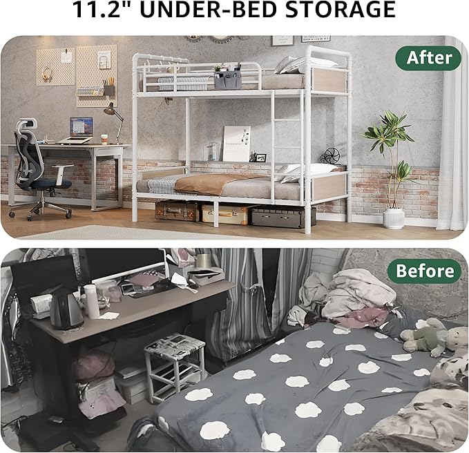 Metal Bunk Bed Twin Over Twin, Industrial Bunkbeds Heavy Duty Bed - Image 7