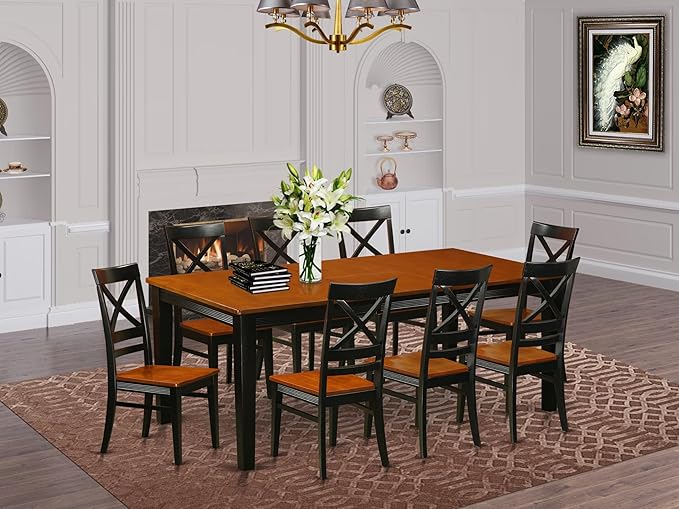 East West Furniture QUIN9-BLK-W 9 Piece Dining Room Furniture Set Includes a - Image 2