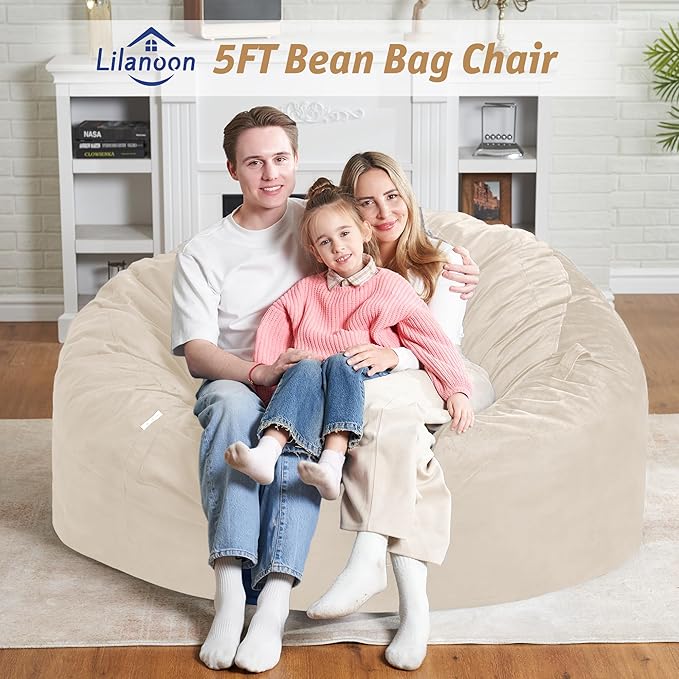 5FT Bean Bag Chair with Ultra Soft Velvet Cover Bean Bag Sofa with Memory Foam - Image 2