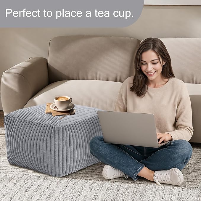 MeMoreCool Square Stuffed Pouf Ottoman Foot Rest, Stripe Furry Floor Pouf Foot - Image 4
