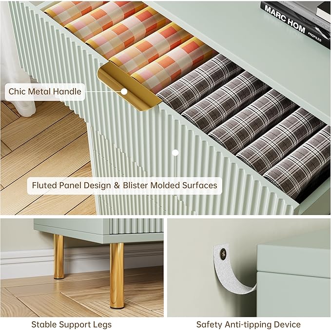 Green Dresser, Modern 6 Drawer Dresser - Image 6