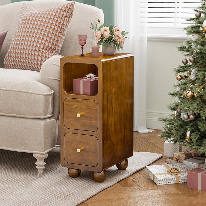 Small Nightstand, Narrow Tall Beside Table - Image 8