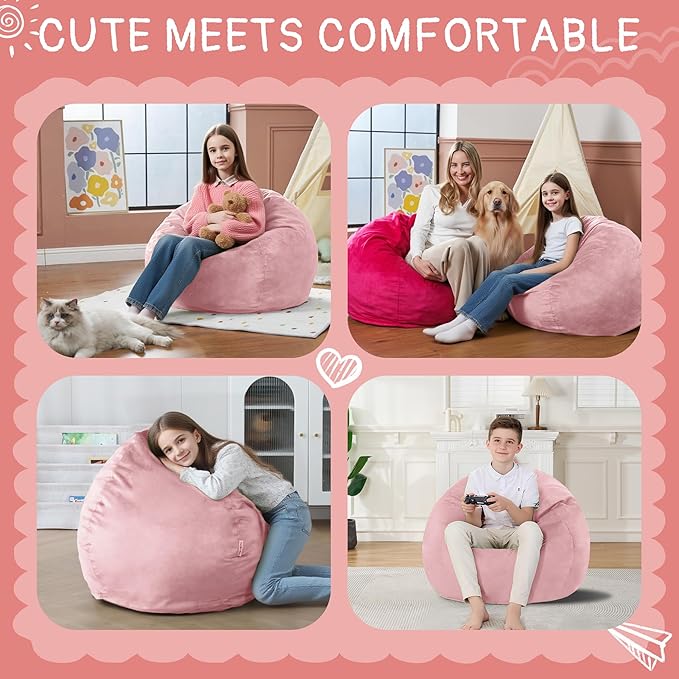 2FT Bean Bag Chair with Ultra Soft Velvet Cover Bean Bag Sofa with Memory Foam - Image 5