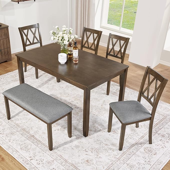 soges 6 Piece Kitchen Dining Set, Rectangular Wooden Dining Table - Image 7