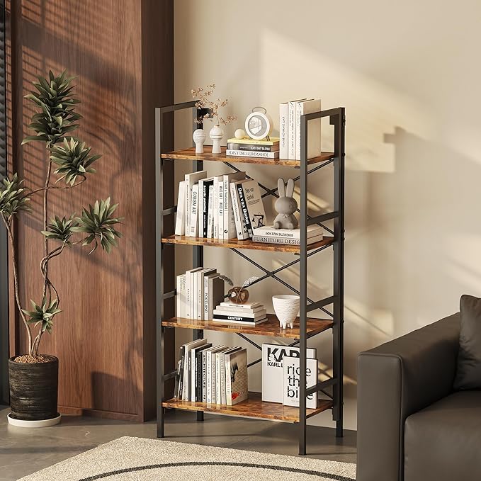 Folding Bookshelf, 4 Tier Bookcase Foldable Shelf - Image 4