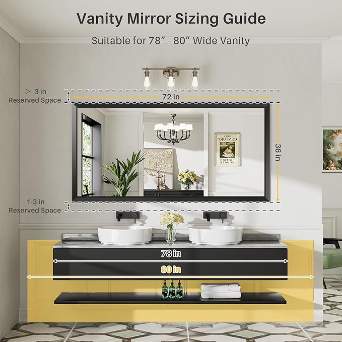 72x36 Inch Black Bathroom Mirror - Image 2