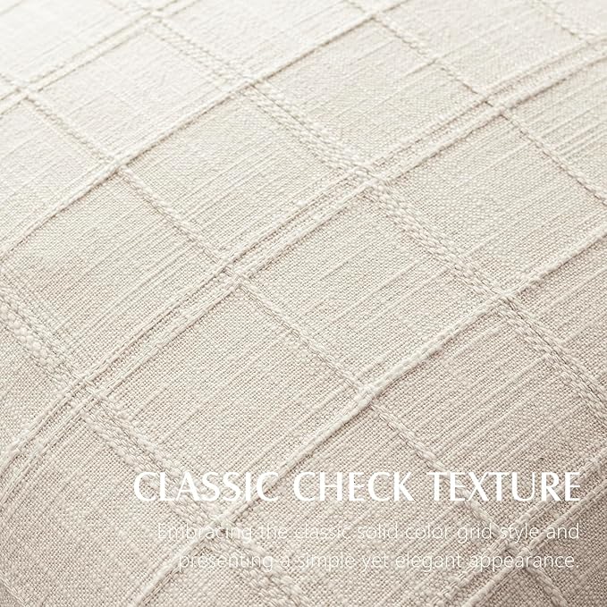 Foindtower Set of 2 Decorative Linen Check Throw Pillow Covers Neutral - Image 2