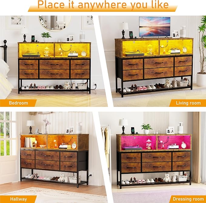Dresser for Bedroom, 6 Drawers Led Dresser TV Stand - Image 4