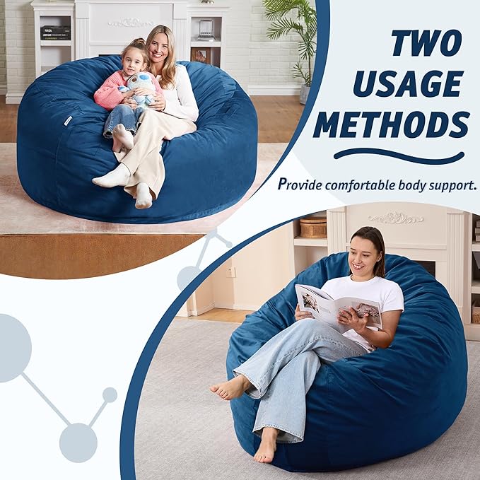 5FT Bean Bag Chair with Ultra Soft Velvet Cover Bean Bag Sofa with Memory Foam - Image 5