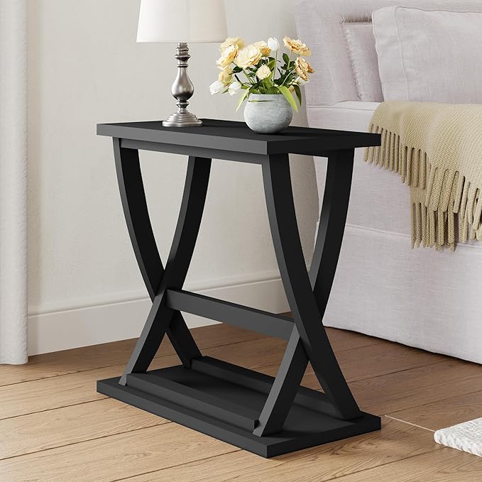 ChooChoo Black End Tables Living Room Set of 2, Narrow Side Table - Image 4