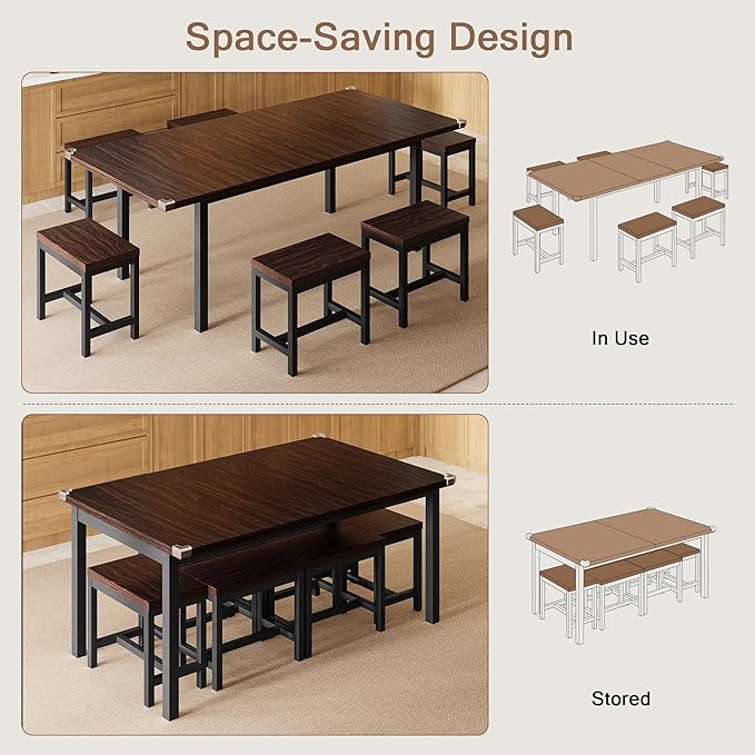 7-Piece Dining Table Set, Mid Century Modern Dinner Table - Image 5