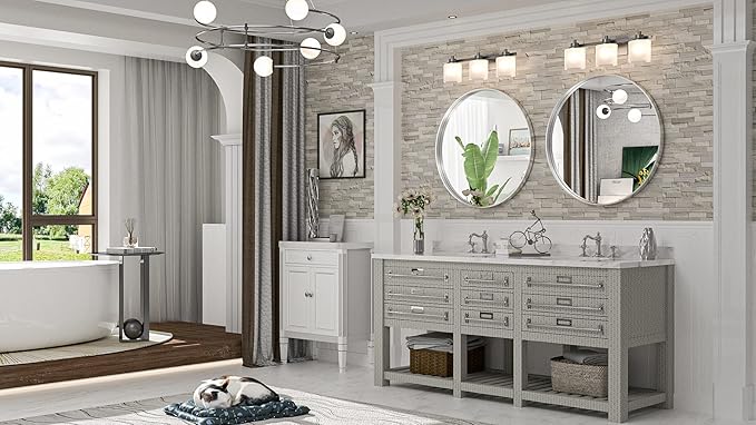 TokeShimi Round Mirror 24 Inch Brushed Silver Round Bathroom Mirror - Image 2