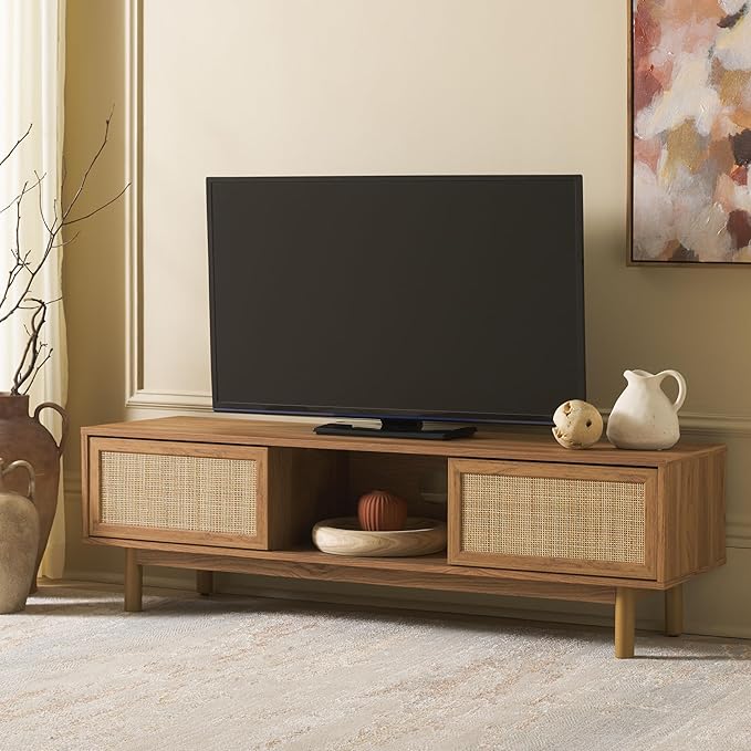 SAFAVIEH Aino TV Stand for up to 60" Flatscreen – Oak Brown, 2 Sliding Doors by SAFAVIEH