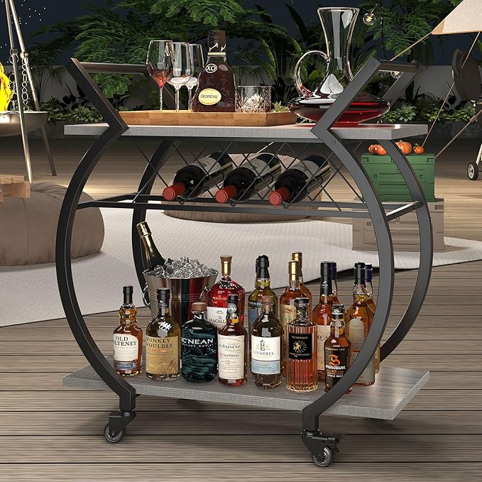 LVB Bar Cart with Wine Rack, 2 Tier Farmhouse Kitchen Cart on Wheels, Modern - Image 8