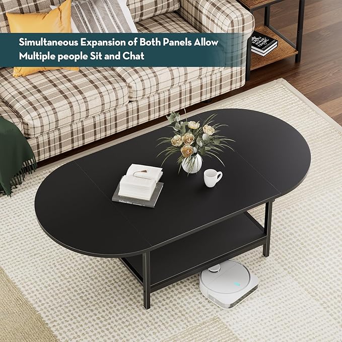 SAYGOER Black Coffee Table Modern Extended Coffee Tables - Image 8